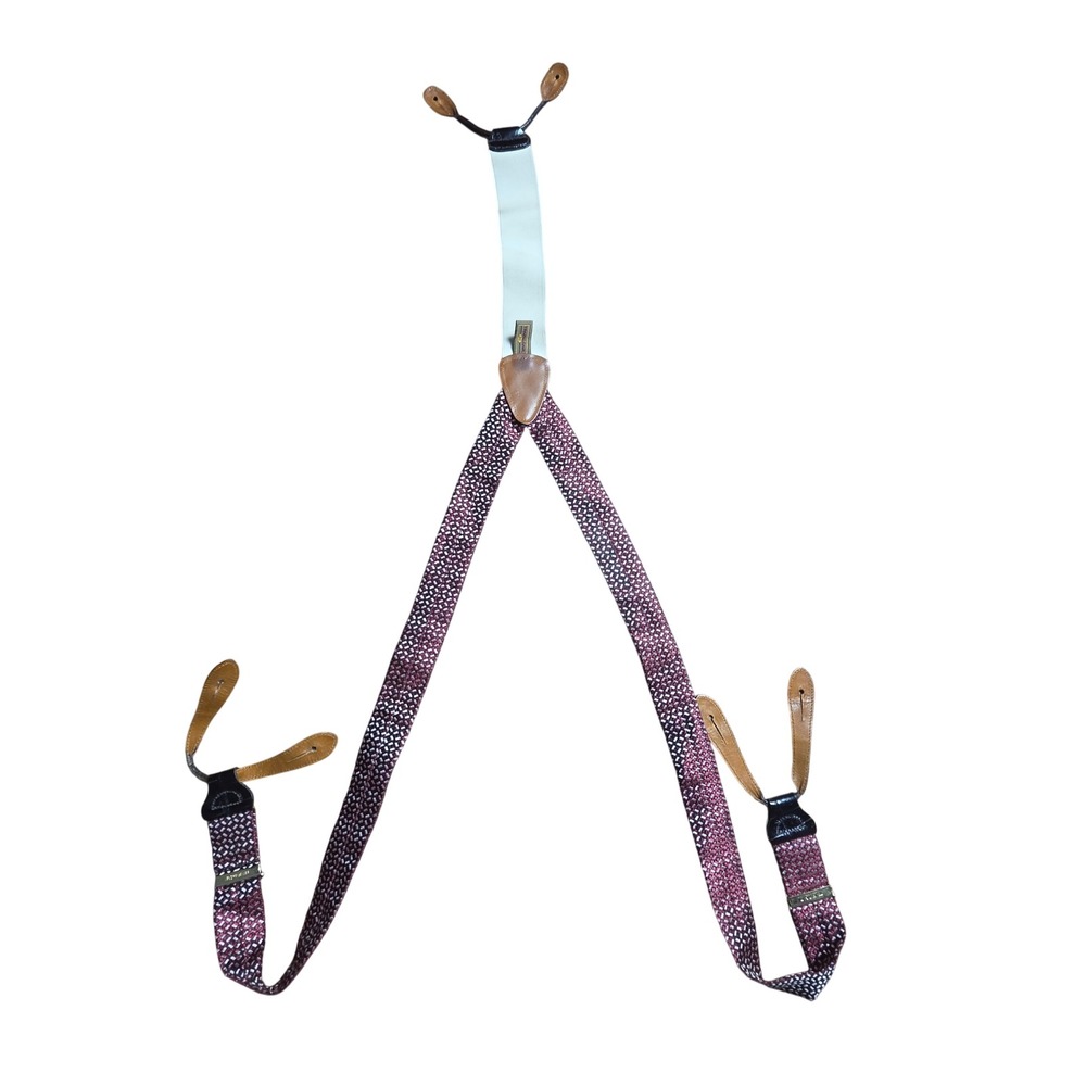 Trafalgar Suspenders Woven Lattice Leather Button Y-Back Burgundy Smart Casual